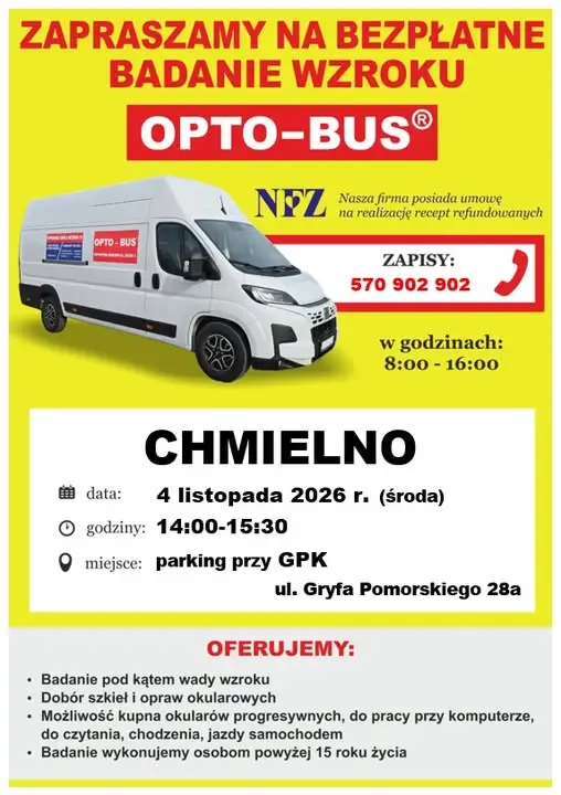 Bezpłatne badanie wzroku w Chmielnie – opto-bus 4 listopada