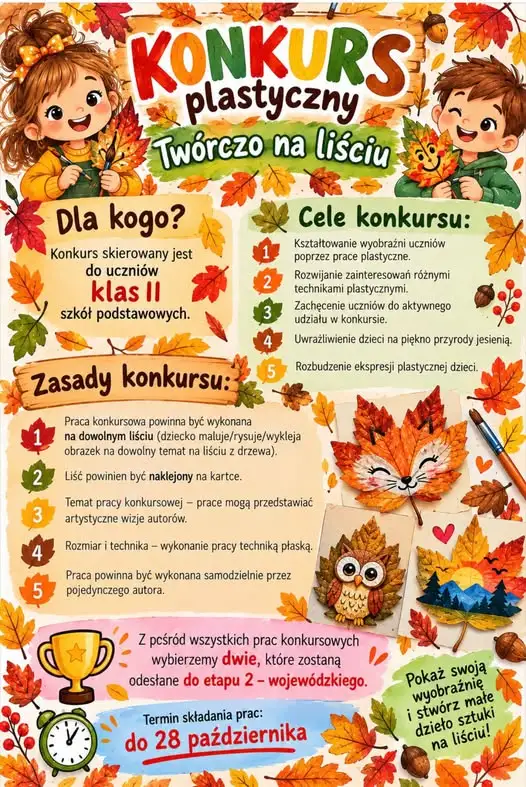 Konkurs plastyczny „Twórczo na liściu” – zaproszenie dla uczniów klas II