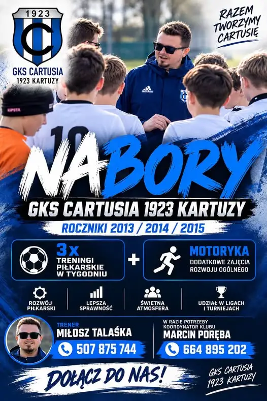 Akademia GKS Cartusia 1923 Kartuzy ogłasza nabór dla roczników 2013–2015