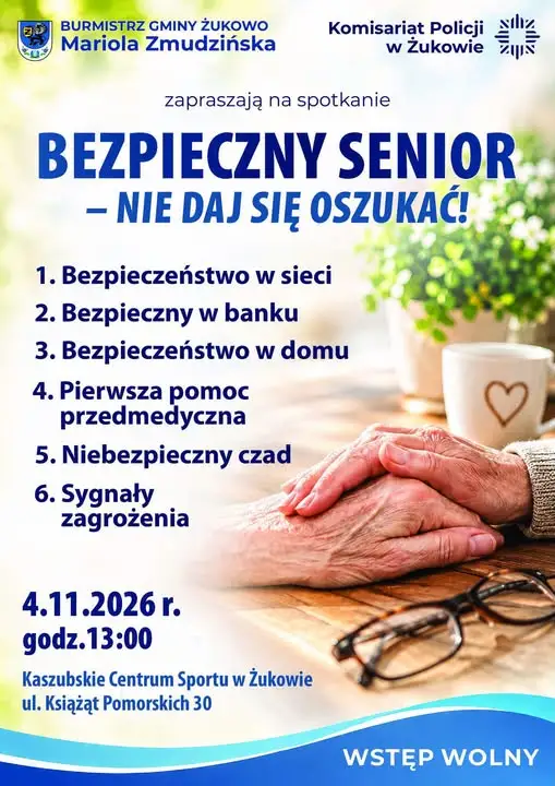 Bezpieczny Senior w Żukowie – bezpłatne spotkanie o oszustwach i pierwszej pomocy