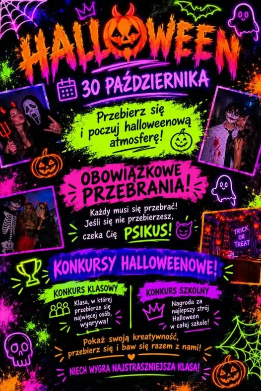 Halloween w szkole w Somoninie – obowiązkowe przebrania i psikusy