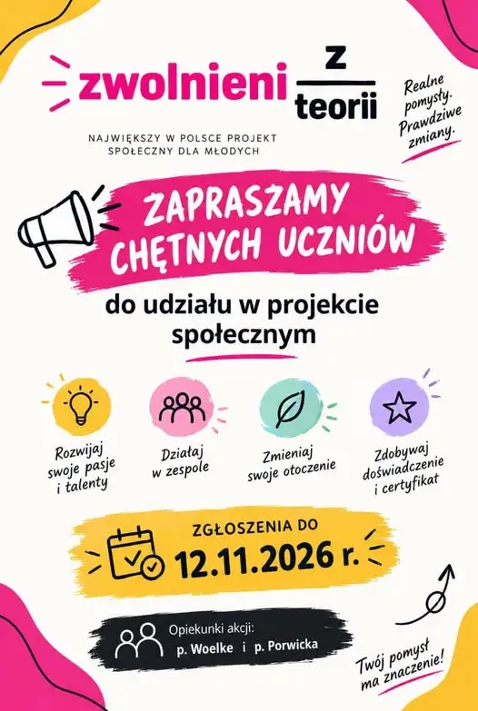 Zwolnieni z Teorii: uczniowie mogą dołączyć do ogólnopolskiego projektu społecznego