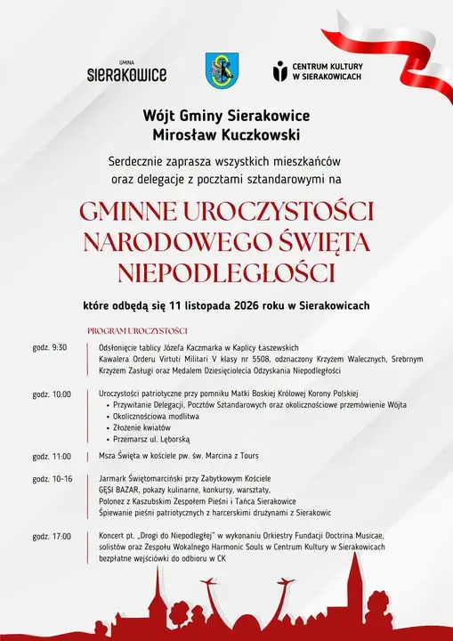Sierakowice: Gminne obchody Święta Niepodległości 11 listopada 2026